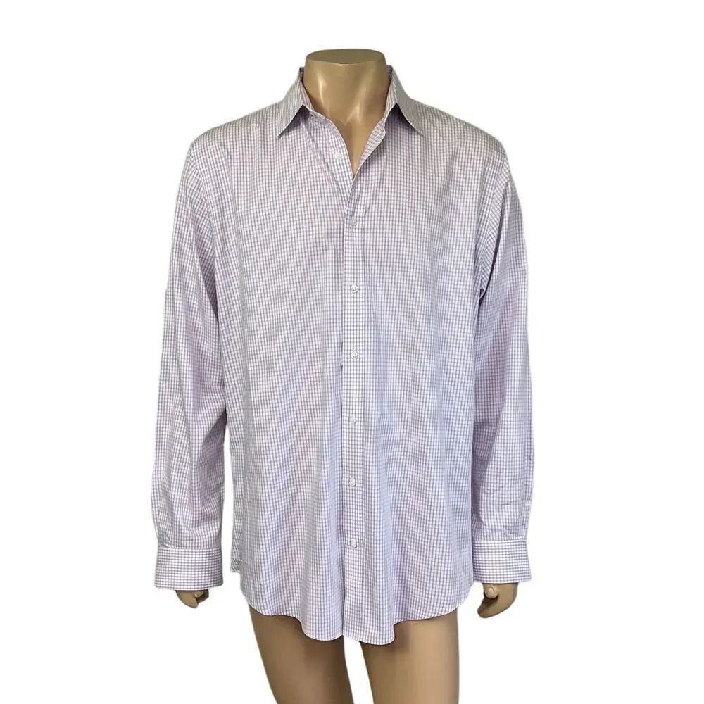 Nordstrom Men’s Tech Smart Traditional Fit purple Plaid Dress Shirt 16 1/2 36-37